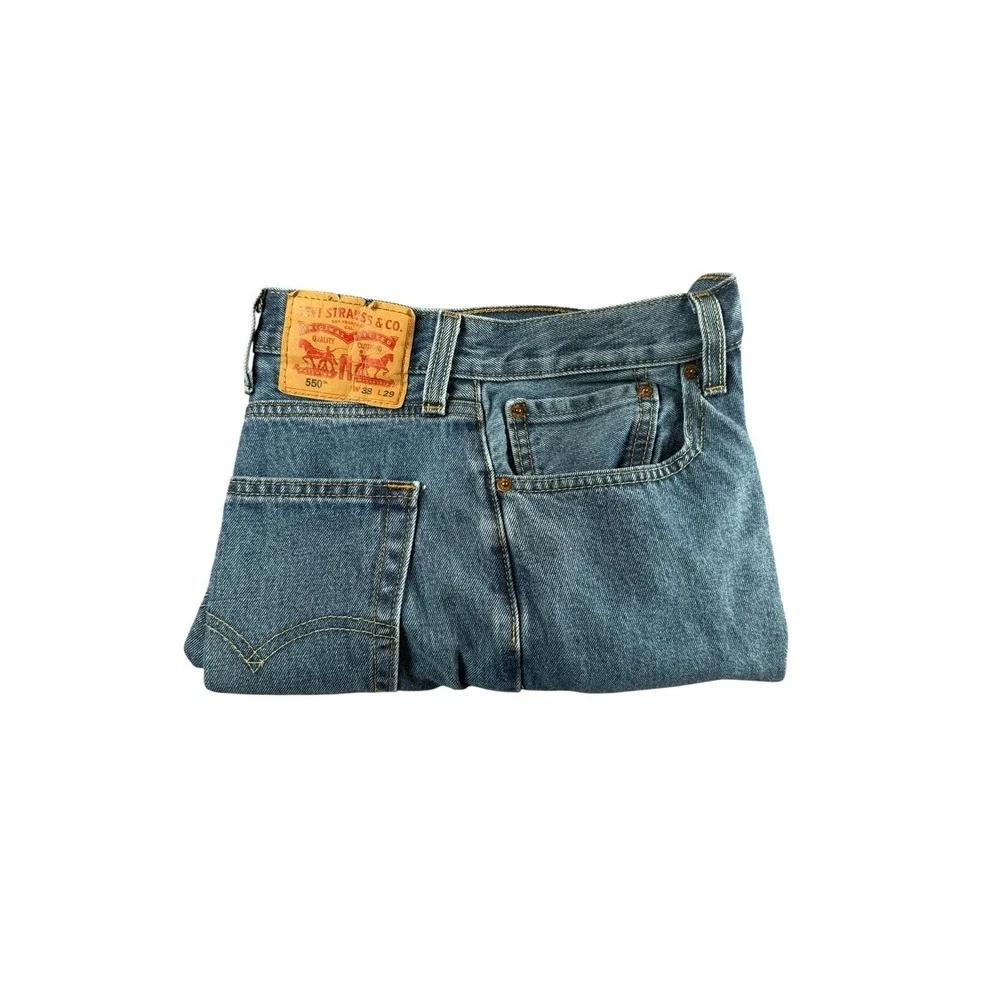 Rare Levi's 550 Jeans Mens 38x29 Relaxed Fit Blank Red Tab Light Wash Denim